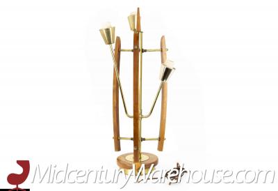 Mid Century Brass Walnut 3 Light Table Lamp