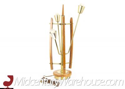 Mid Century Brass Walnut 3 Light Table Lamp