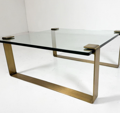 Mid Century Brass and Glass Coffee Table Ronald Schmitt 1970s