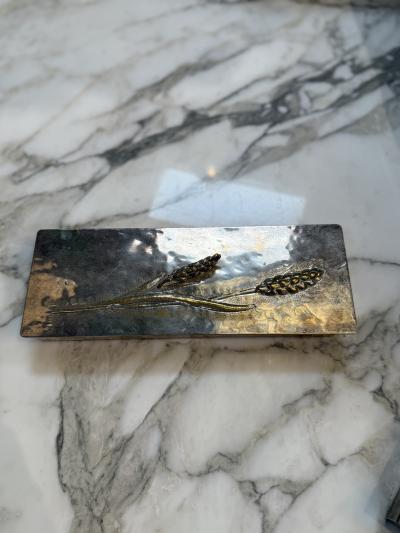 Mid Century Brass and Nickel Silver Relief Box with Wheat Motif