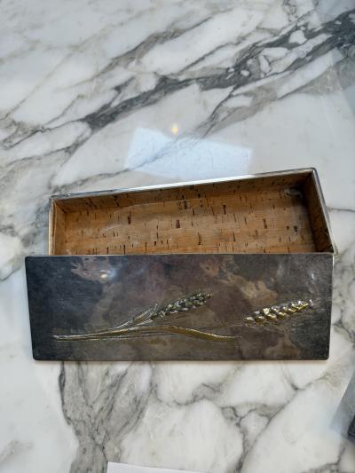 Mid Century Brass and Nickel Silver Relief Box with Wheat Motif