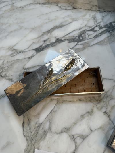 Mid Century Brass and Nickel Silver Relief Box with Wheat Motif