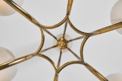 Mid Century Brass and Opal ER 68 6 Chandelier for Itsu Finland ca 1950s