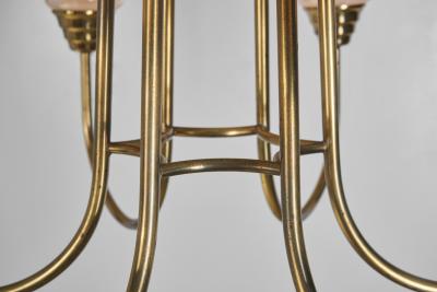 Mid Century Brass and Opal ER 68 6 Chandelier for Itsu Finland ca 1950s