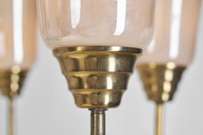 Mid Century Brass and Opal ER 68 6 Chandelier for Itsu Finland ca 1950s