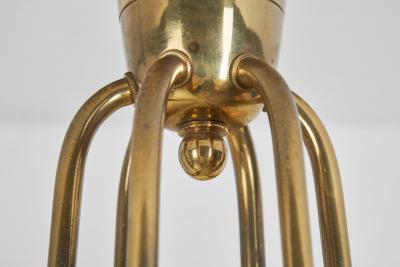 Mid Century Brass and Opal ER 68 6 Chandelier for Itsu Finland ca 1950s