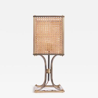 Mid Century Brass and Rattan Table Lamp
