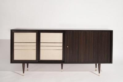 Mid Century Brass and Walnut Credenza C 1950s