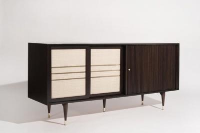 Mid Century Brass and Walnut Credenza C 1950s