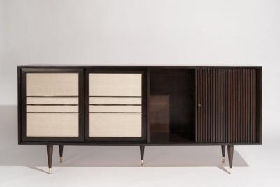 Mid Century Brass and Walnut Credenza C 1950s