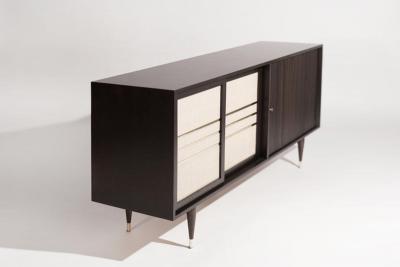 Mid Century Brass and Walnut Credenza C 1950s