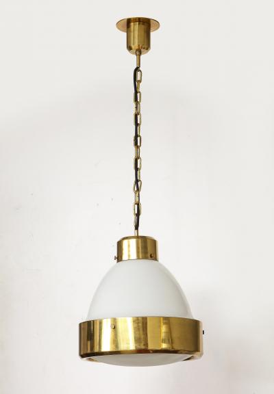 Mid Century Brass and White Opaline Glass Pendant