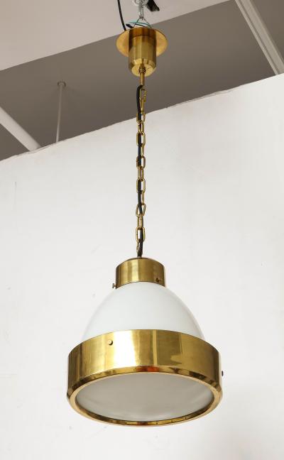 Mid Century Brass and White Opaline Glass Pendant