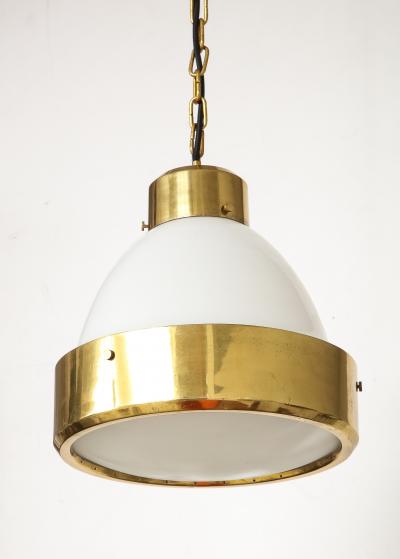 Mid Century Brass and White Opaline Glass Pendant