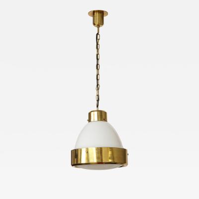 Mid Century Brass and White Opaline Glass Pendant