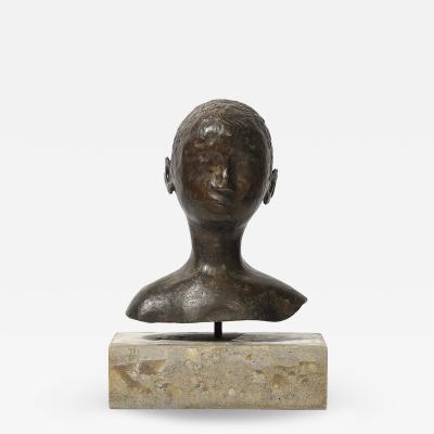 Mid Century Bronze Bust Sculpture on Stone Concrete Base signed Khalil Gibran