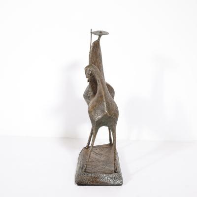 Mid Century Bronze Signed Gloria Ellies Stylized Horseman Sculpture Edition 4 6