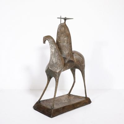 Mid Century Bronze Signed Gloria Ellies Stylized Horseman Sculpture Edition 4 6