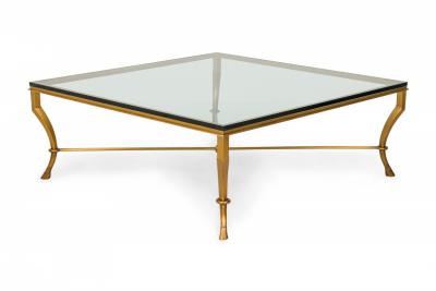 Mid Century Bronze and Clear Glass Hoof Foot Coffee Cocktail Table