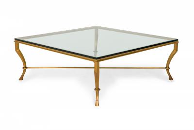 Mid Century Bronze and Clear Glass Hoof Foot Coffee Cocktail Table
