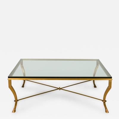 Mid Century Bronze and Clear Glass Hoof Foot Coffee Cocktail Table