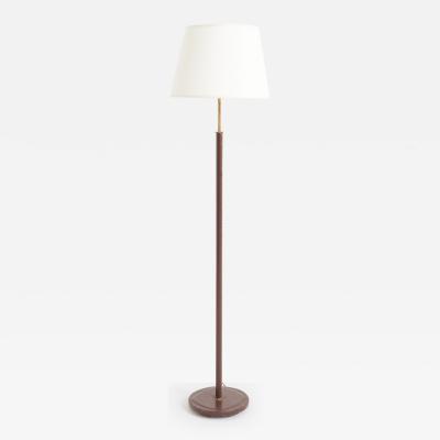 Mid Century Brown Faux Leather Floor Lamp