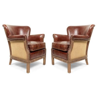 Mid Century Brown Leather Club Chairs