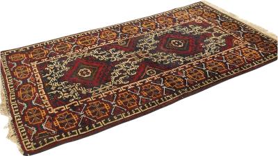 Mid Century Brown and Orange Medium Pile Wool Rug