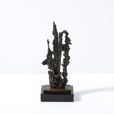 Mid Century Brutalist Abstract Organic Bronze Marble Sculpture signed Marion N