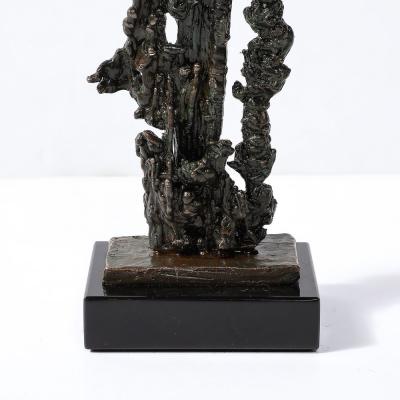 Mid Century Brutalist Abstract Organic Bronze Marble Sculpture signed Marion N