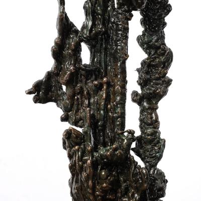 Mid Century Brutalist Abstract Organic Bronze Marble Sculpture signed Marion N