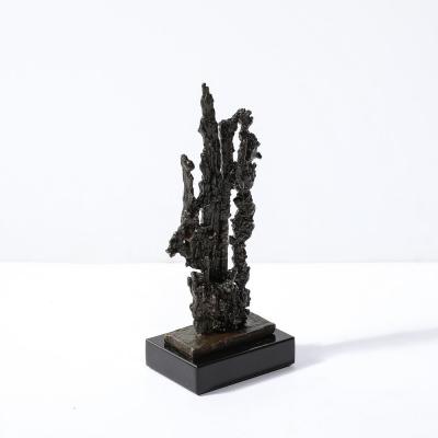 Mid Century Brutalist Abstract Organic Bronze Marble Sculpture signed Marion N