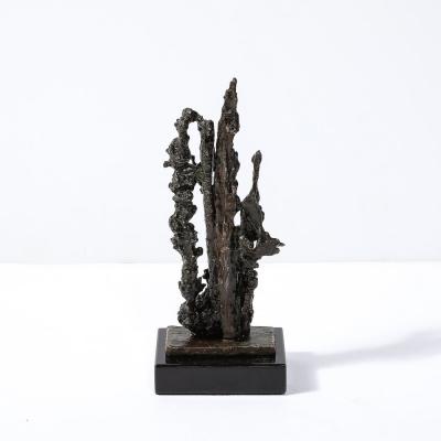 Mid Century Brutalist Abstract Organic Bronze Marble Sculpture signed Marion N