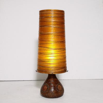 Mid Century Brutalist Ceramic Table Lamp with Horizontally Striated Resin Shade