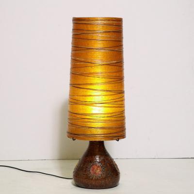 Mid Century Brutalist Ceramic Table Lamp with Horizontally Striated Resin Shade