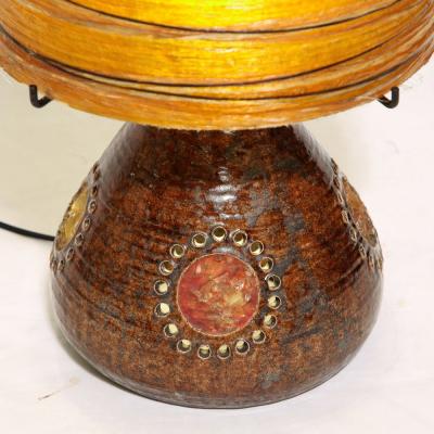 Mid Century Brutalist Ceramic Table Lamp with Horizontally Striated Resin Shade