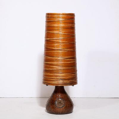 Mid Century Brutalist Ceramic Table Lamp with Horizontally Striated Resin Shade