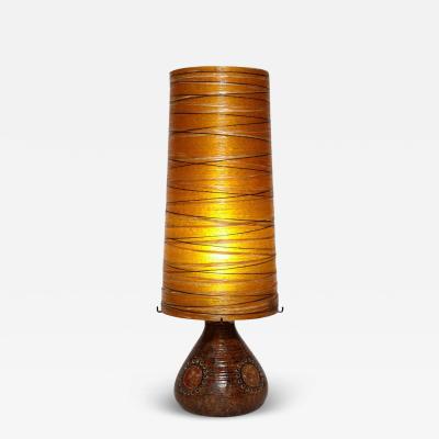 Mid Century Brutalist Ceramic Table Lamp with Horizontally Striated Resin Shade