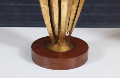 Mid Century Brutalist Flame Leaf Gilt Metal Table Lamps