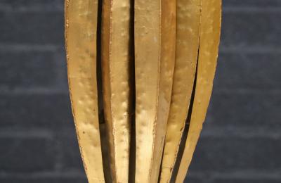 Mid Century Brutalist Flame Leaf Gilt Metal Table Lamps