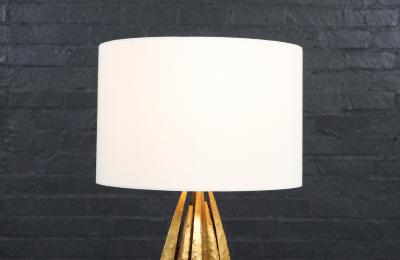Mid Century Brutalist Flame Leaf Gilt Metal Table Lamps