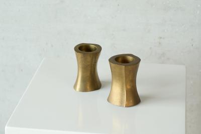 Mid Century Brutalist Pair of Candle Holders in Patinated Solid Brass 1970s