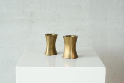 Mid Century Brutalist Pair of Candle Holders in Patinated Solid Brass 1970s