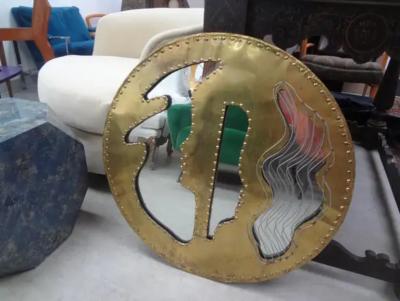 Mid Century Brutalist Riveted Brass Mirror