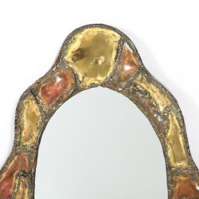 Mid Century Brutalist Textural Welded Brass Copper Bordered Signed Mirror