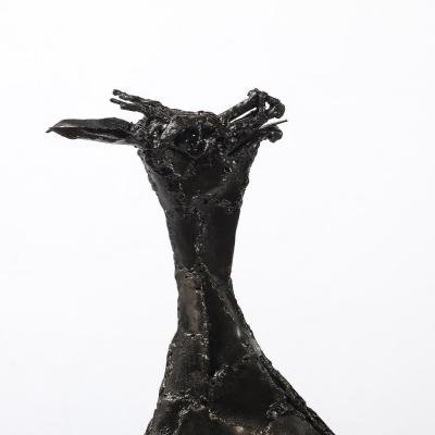 Mid Century Brutalist Welded Bronze Sculpture of a Leaping Goat on Wood Base