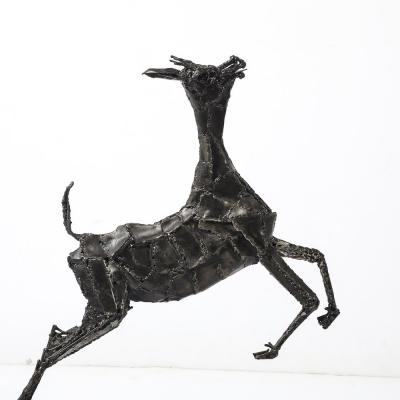 Mid Century Brutalist Welded Bronze Sculpture of a Leaping Goat on Wood Base