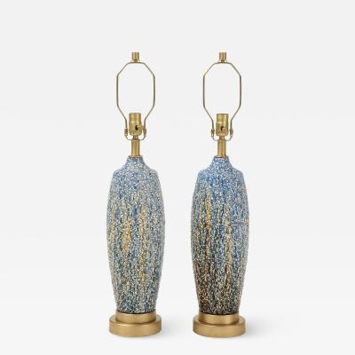 Mid Century Bubble Glazed Porcelain Lamps