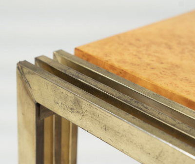 Mid Century Burl Wood and Brass Coffee Table