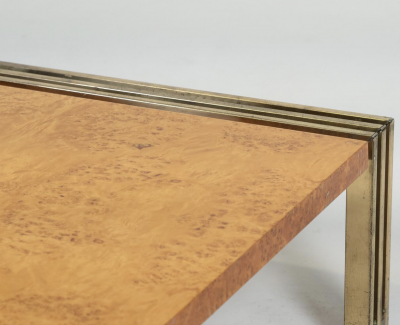 Mid Century Burl Wood and Brass Coffee Table